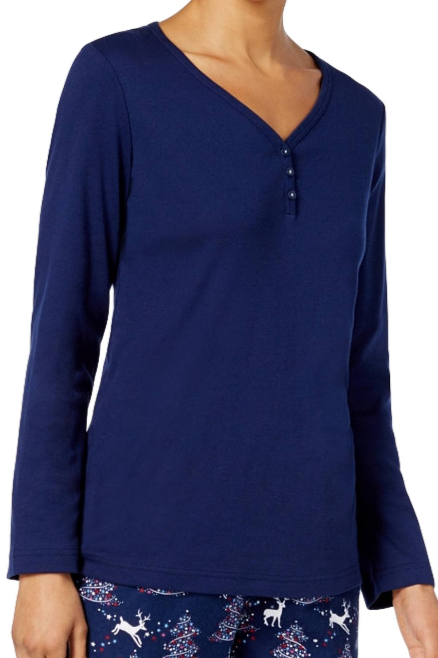 Charter Club Intimates Blue-Reindeer Flannel Mix-It Top and Printed Pant Pajama Set
