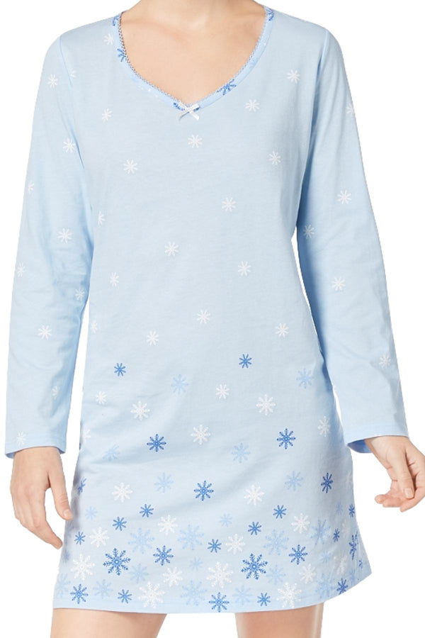 Charter Club Intimates Blue Snowflake Graphic-Print Cotton Sleepshirt With Matching Socks