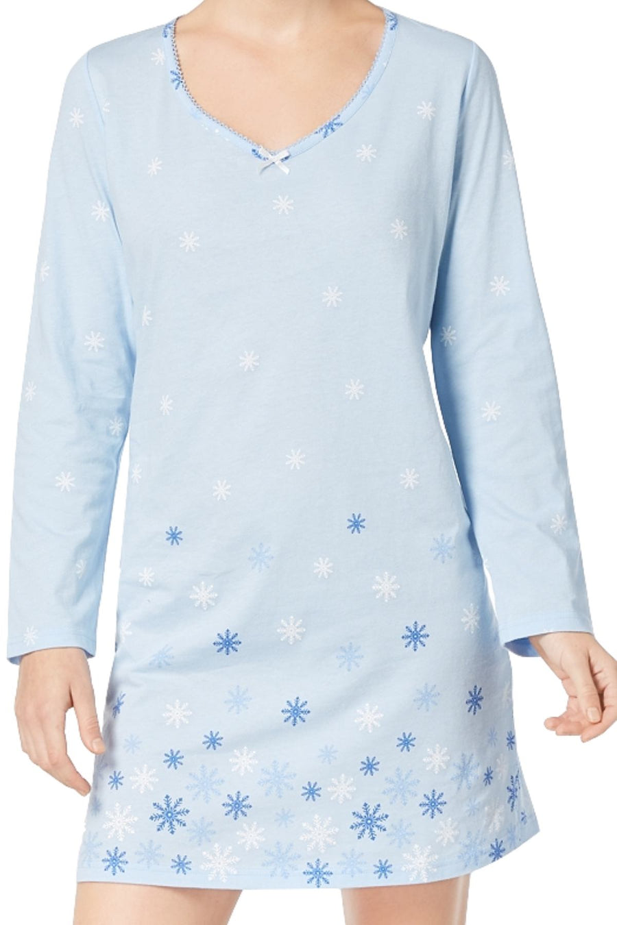 Charter Club Intimates Blue Snowflake Graphic-Print Cotton Sleepshirt With Matching Socks