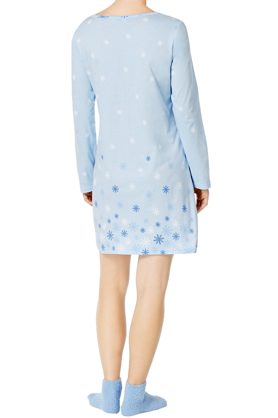 Charter Club Intimates Blue Snowflake Graphic-Print Cotton Sleepshirt With Matching Socks