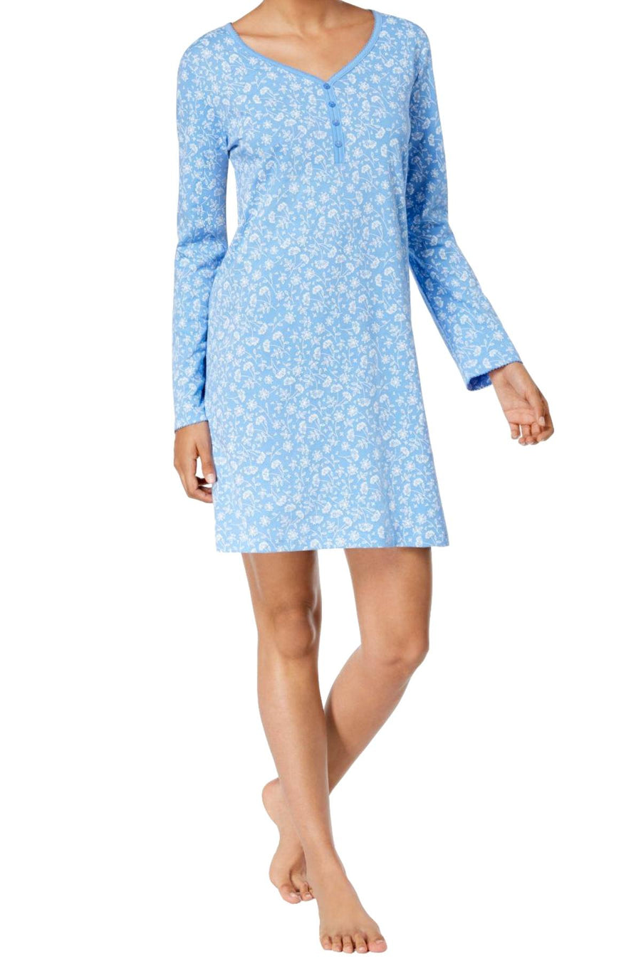 Charter Club Intimates Blue/White Dandelion-Printed Picot-Trim Sleepshirt
