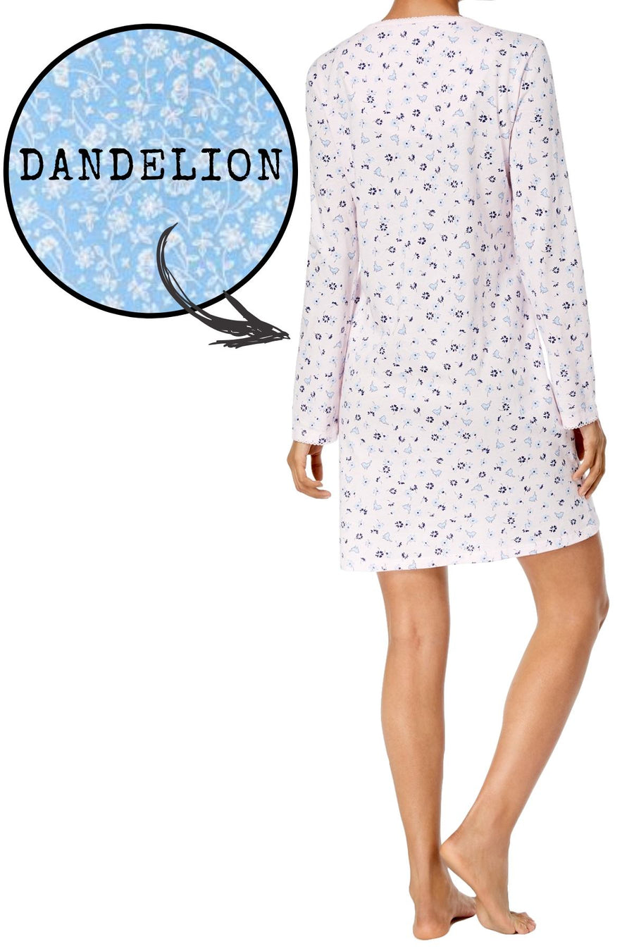 Charter Club Intimates Blue/White Dandelion-Printed Picot-Trim Sleepshirt