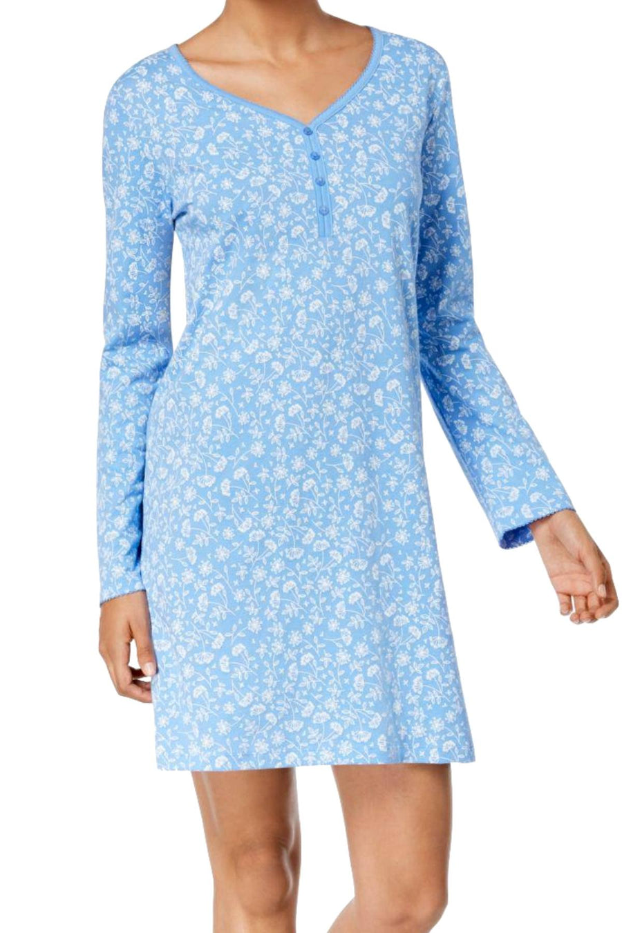 Charter Club Intimates Blue/White Dandelion-Printed Picot-Trim Sleepshirt