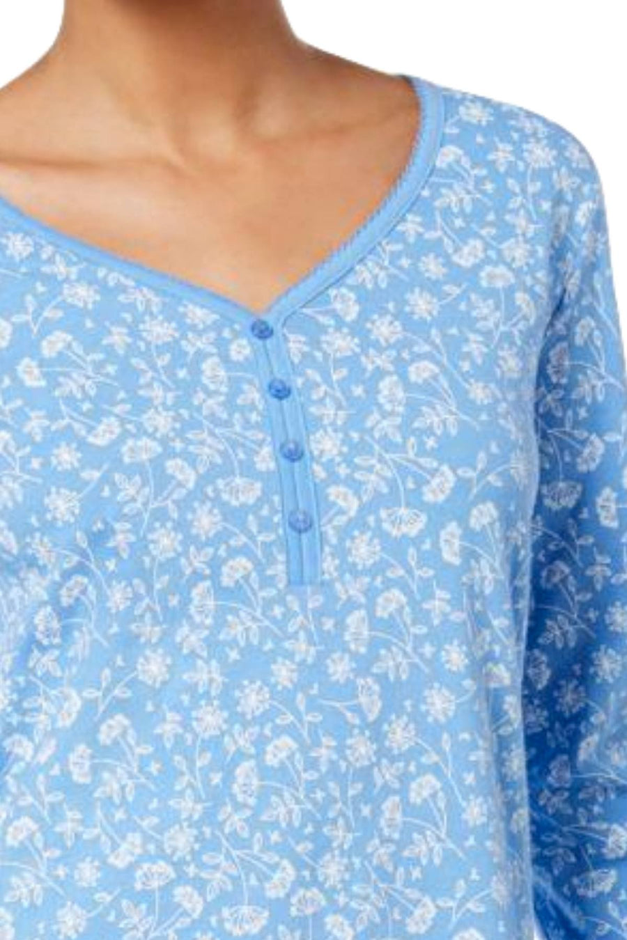 Charter Club Intimates Blue/White Dandelion-Printed Picot-Trim Sleepshirt