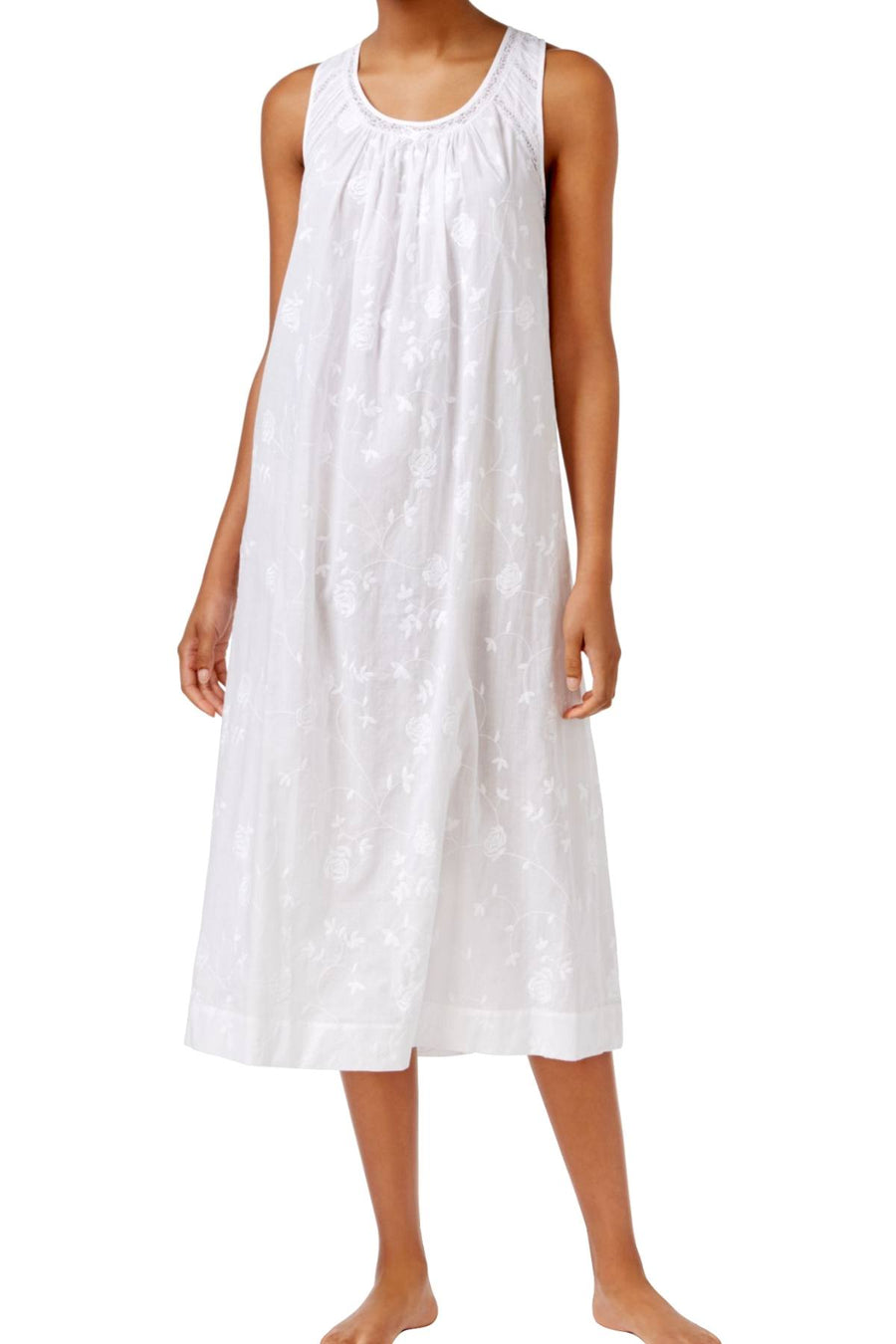 Charter Club Intimates Bright-White Lace-Trim Embroidered Night-Gown