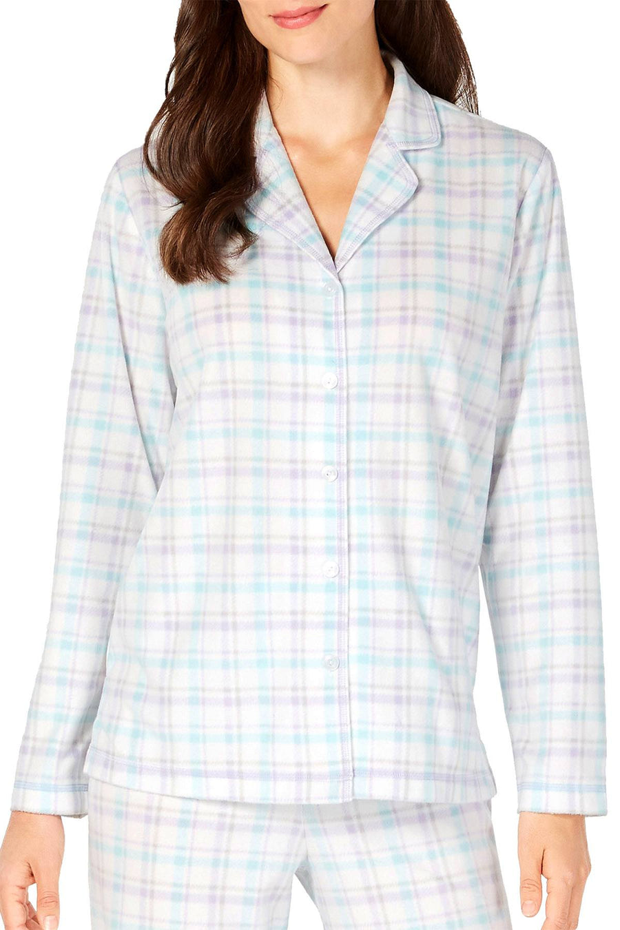 Charter Club Intimates Fleece Notch Collar Pajama Set in Pretty Plaid