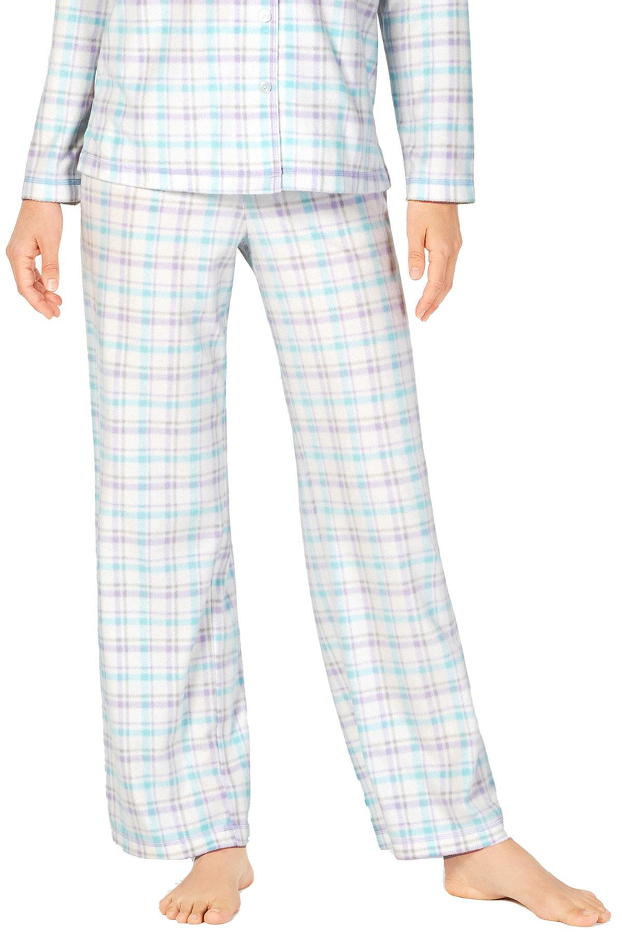 Charter Club Intimates Fleece Notch Collar Pajama Set in Pretty Plaid