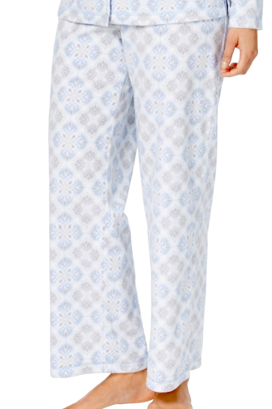 Charter Club Intimates Grey/Blue Tile-Printed Fleece Pajama Set