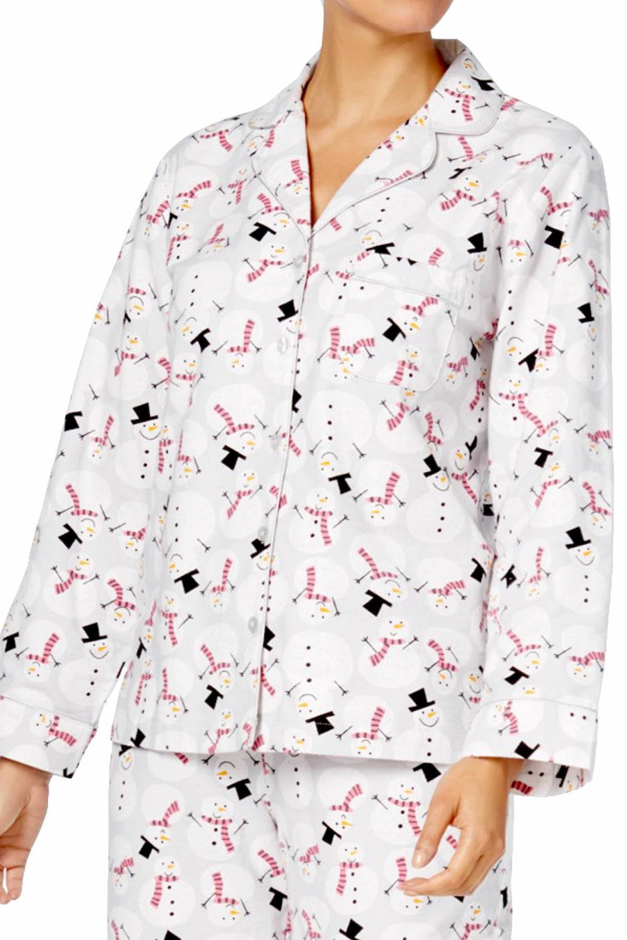 Charter Club Intimates Happy-Snowman Printed Cotton/Flannel Pajama Set