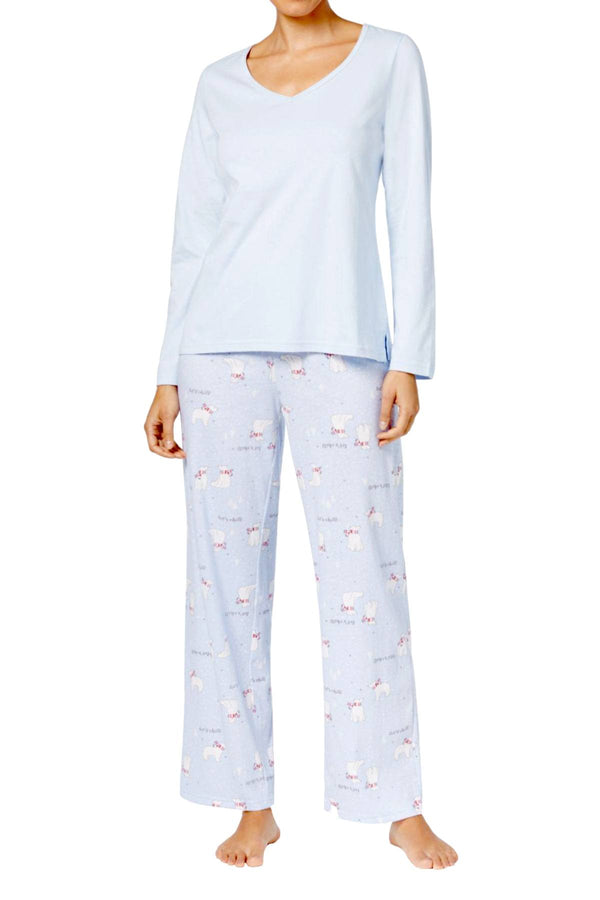 Charter Club Intimates Light-Blue Top & Polar-Bear Printed Pant 2-Pc Pajama Set