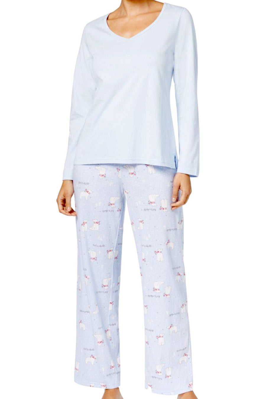Charter Club Intimates Light-Blue Top & Polar-Bear Printed Pant 2-Pc Pajama Set