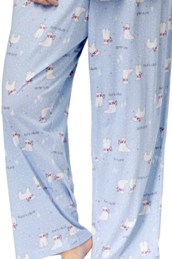 Charter Club Intimates Light-Blue Top & Polar-Bear Printed Pant 2-Pc Pajama Set
