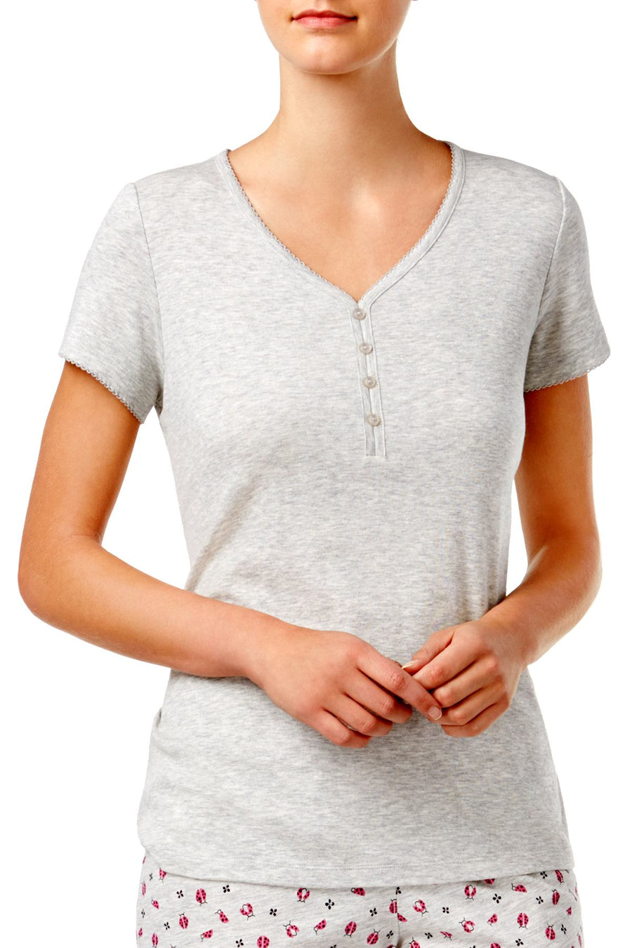 Charter Club Intimates PLUS Light Grey Heather V-Neck Tee