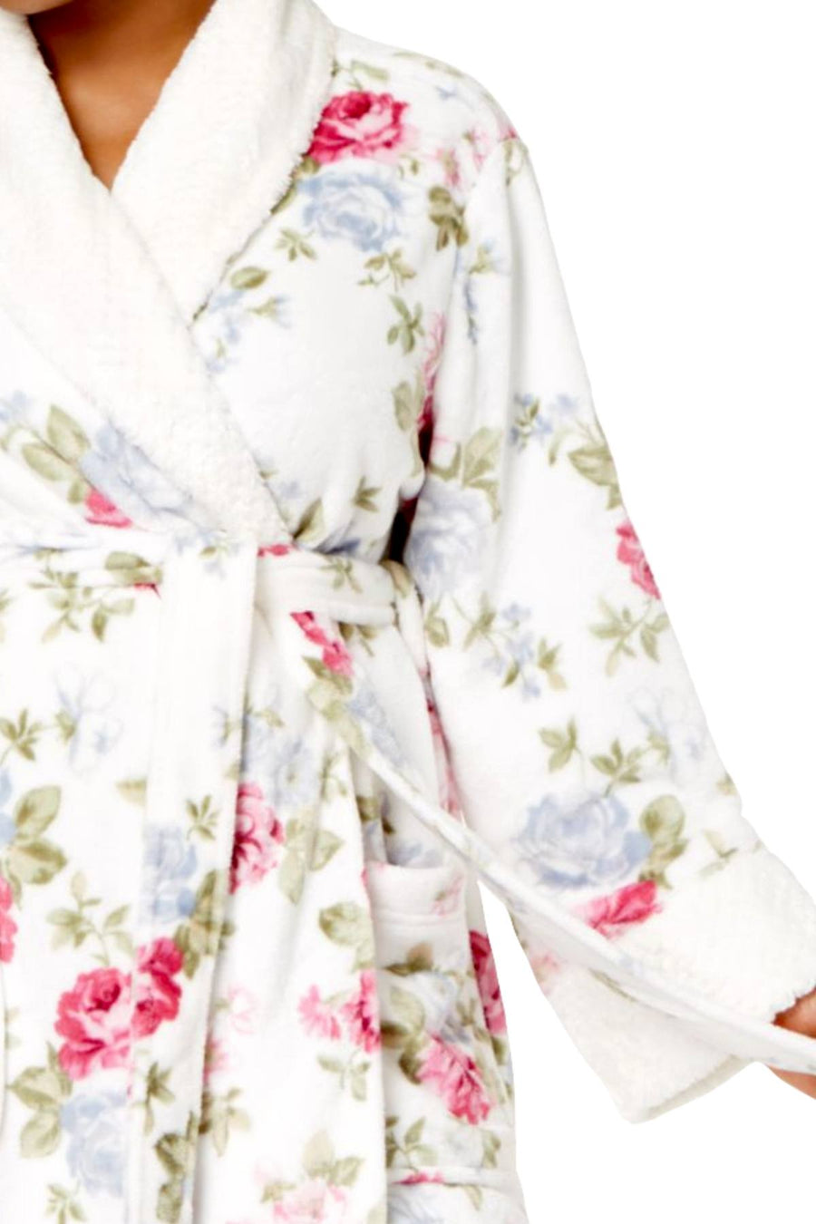 Charter Club Intimates PLUS White/Pink Rose-Bouquet Printed Robe