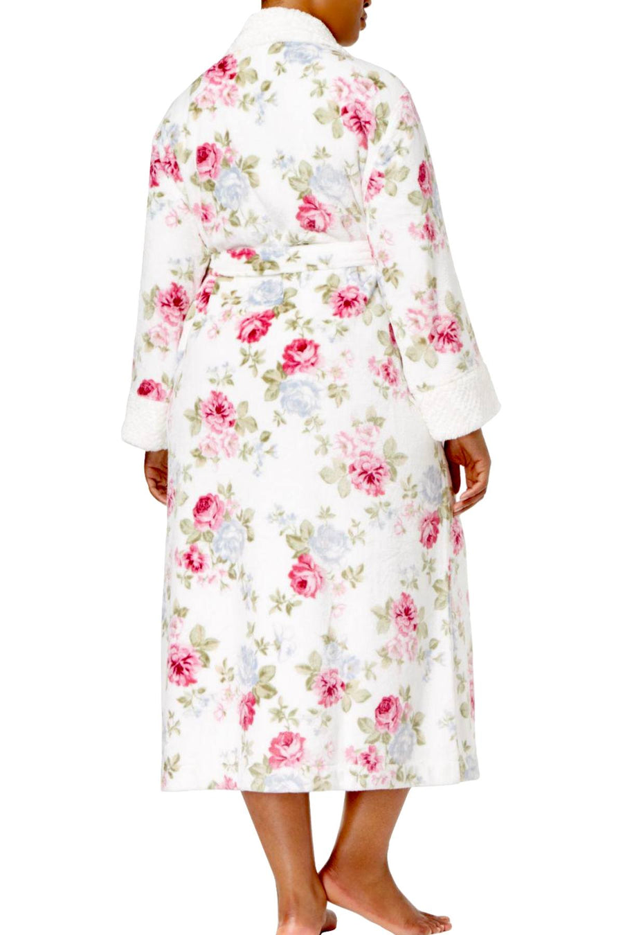 Charter Club Intimates PLUS White/Pink Rose-Bouquet Printed Robe