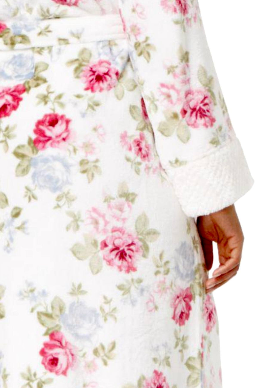 Charter Club Intimates PLUS White/Pink Rose-Bouquet Printed Robe