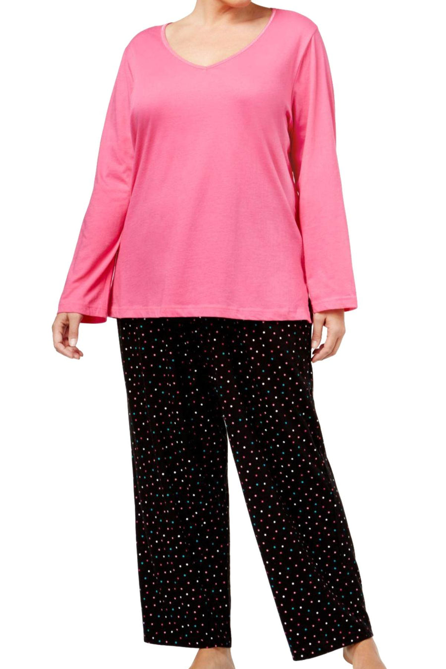 Charter Club Intimates Pink/Black Multi-Dots Top & Printed Pant Pajama Set