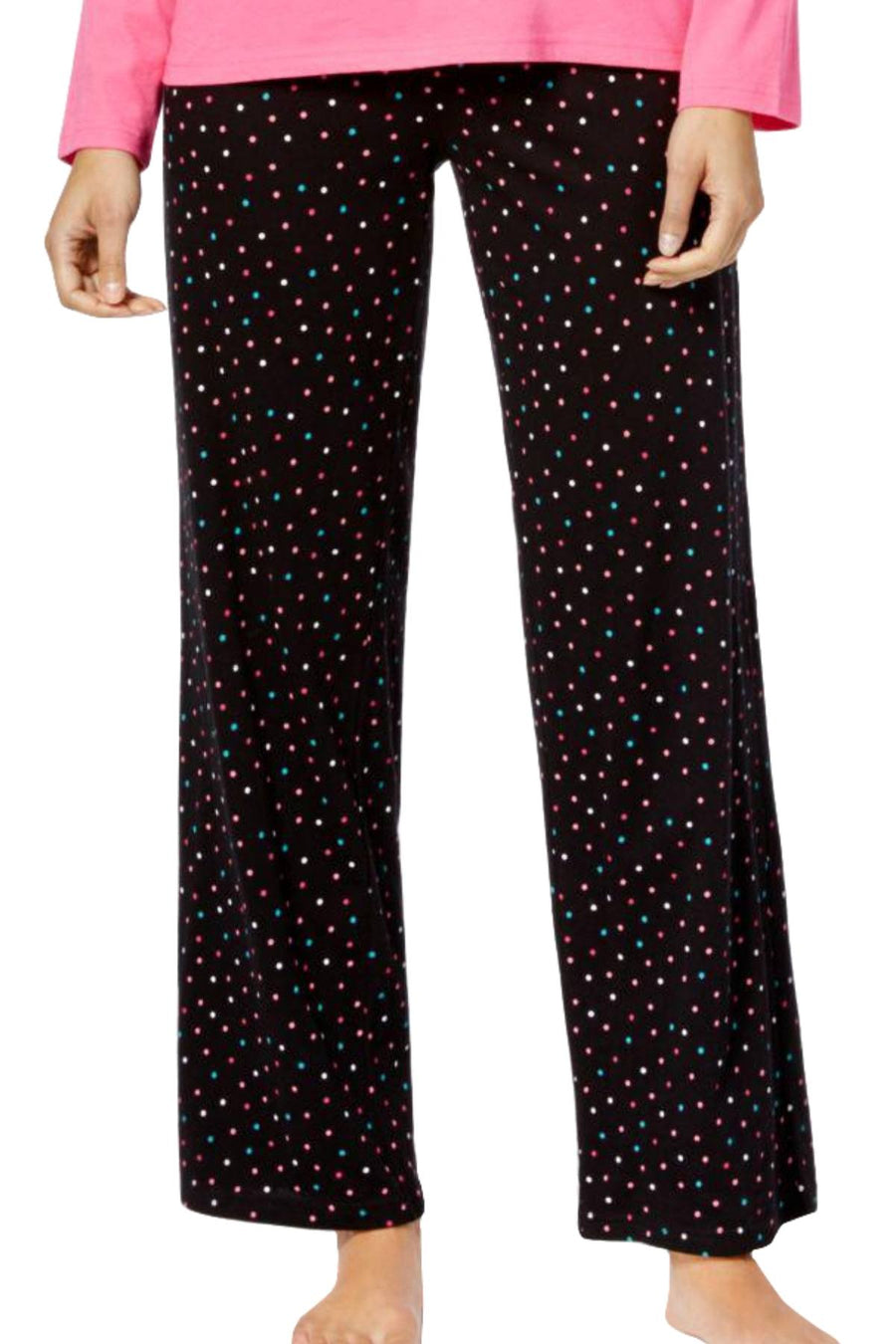 Charter Club Intimates Pink/Black Multi-Dots Top & Printed Pant Pajama Set