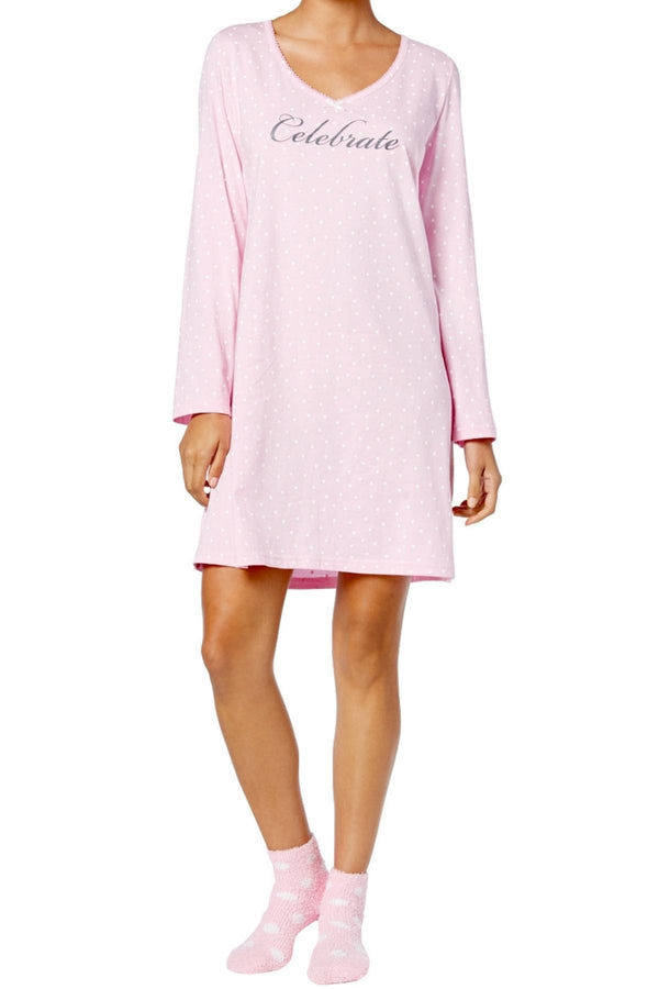 Charter Club Intimates Pink Celebrate Graphic-Print Cotton Sleepshirt With Matching Socks