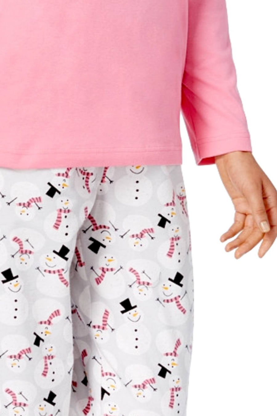 Charter Club Intimates Pink/Grey Happy-Snowman Flannel Mix-It 2-Pc PJ Set