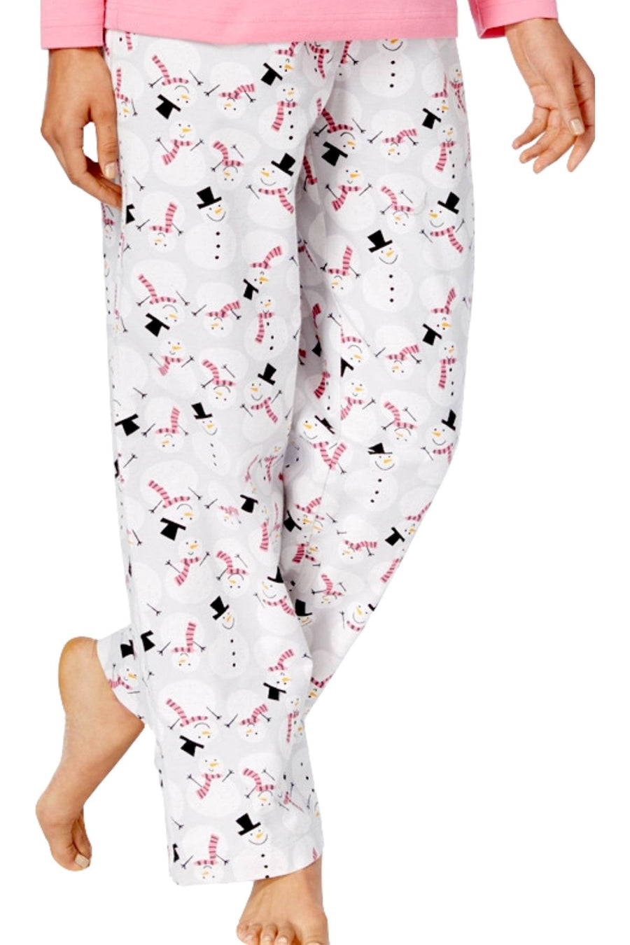 Charter Club Intimates Pink/Grey Happy-Snowman Flannel Mix-It 2-Pc PJ Set