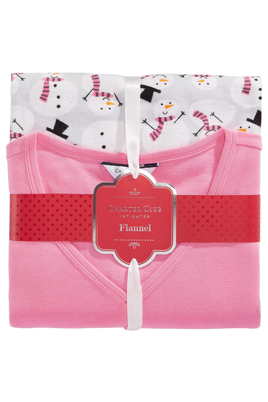 Charter Club Intimates Pink/Grey Happy-Snowman Flannel Mix-It 2-Pc PJ Set