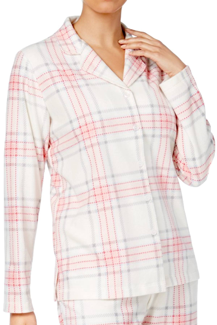 Charter Club Intimates Pink-Plaid 2-Pc Printed Fleece Pajama Set