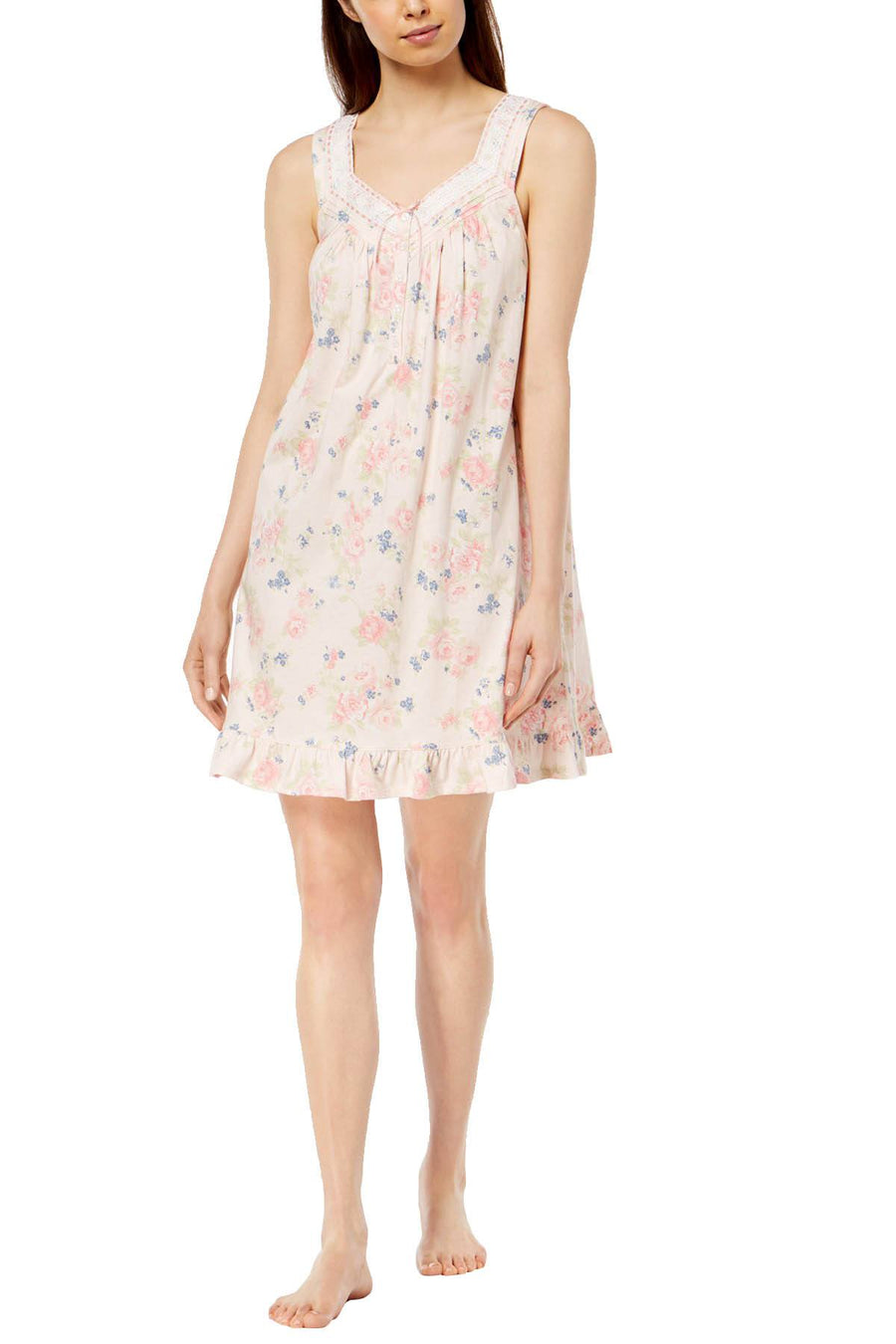 Charter Club Intimates Pink Rambling Rose Sleeveless Pleated Ruffle Nightgown