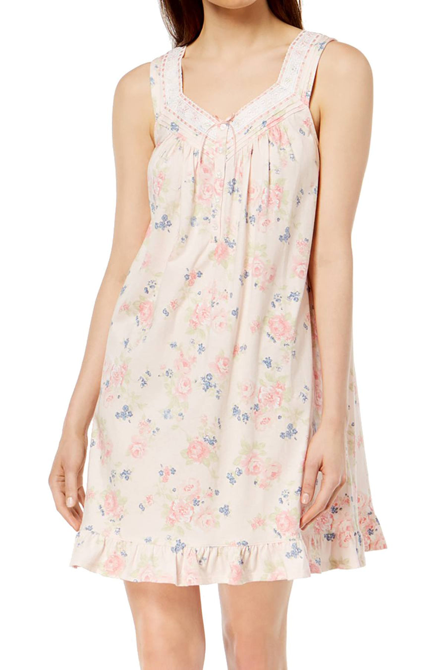 Charter Club Intimates Pink Rambling Rose Sleeveless Pleated Ruffle Nightgown