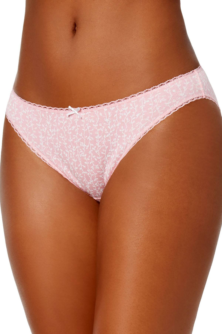 Charter Club Intimates Pink-Rose Linear-Vine Printed Pretty Cotton Bikini Brief