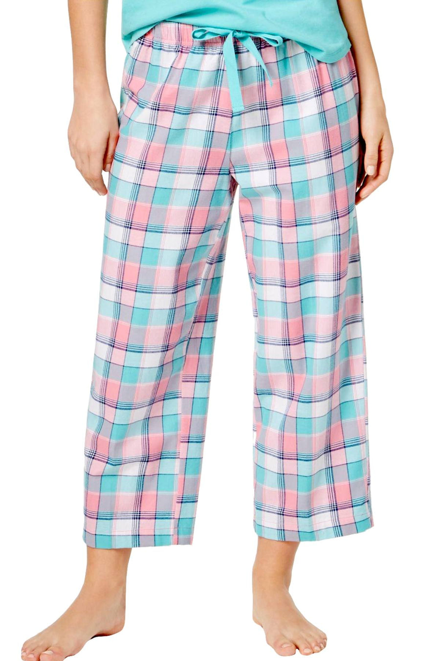 Charter Club Intimates Pink/Turquoise Pretty-Plaid Soft Cotton Pajama Pant