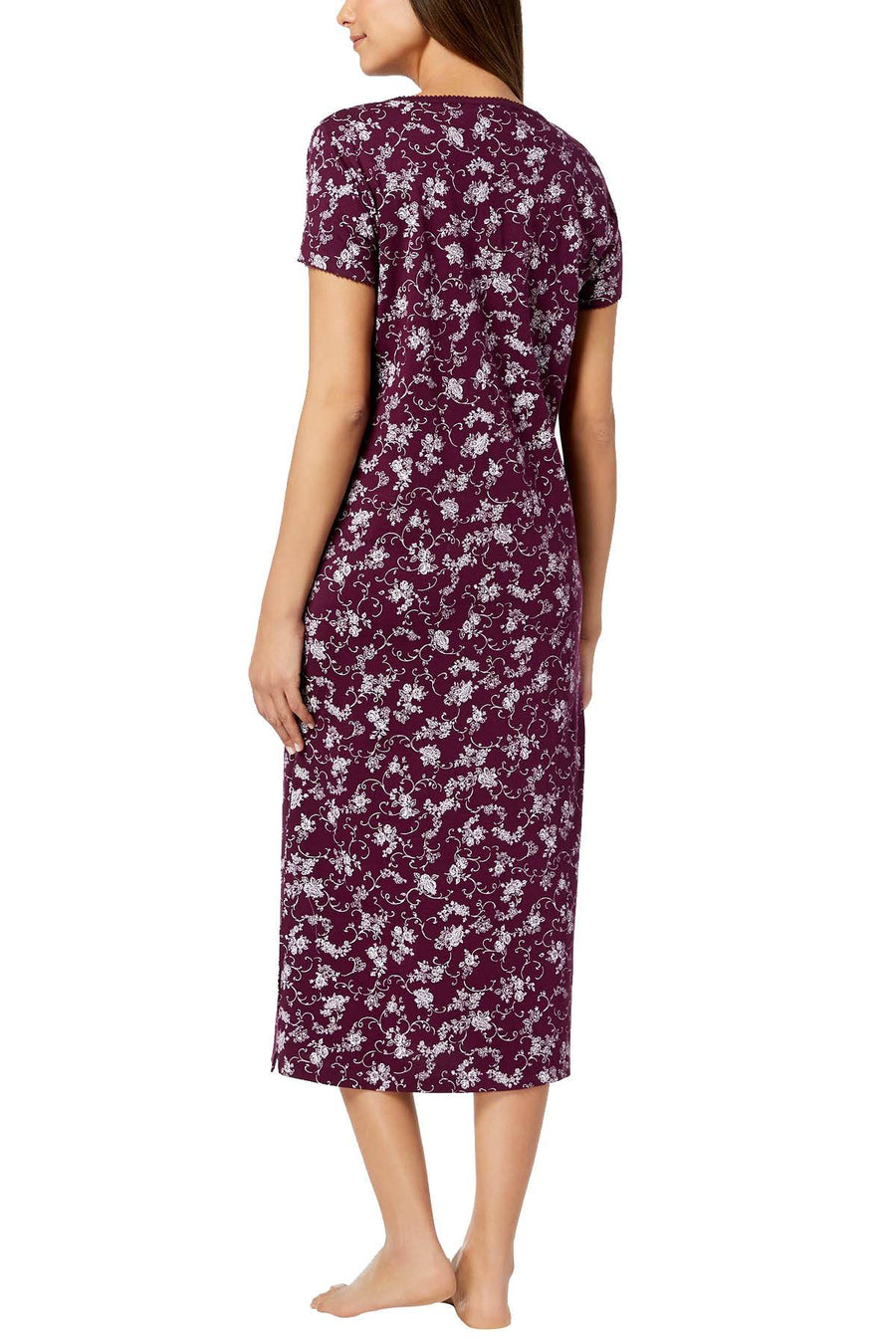 Charter Club Intimates Plum-Sherry Rose Print Picot Trim Nightgown