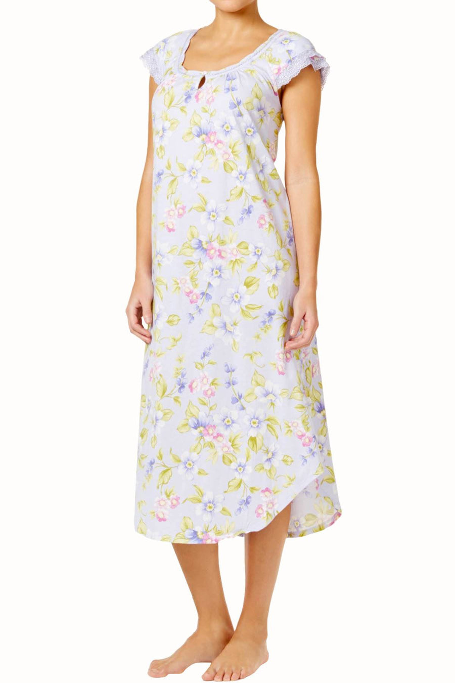 Charter Club Intimates Purple Botanical Flutter-Sleeve Knit Night Gown