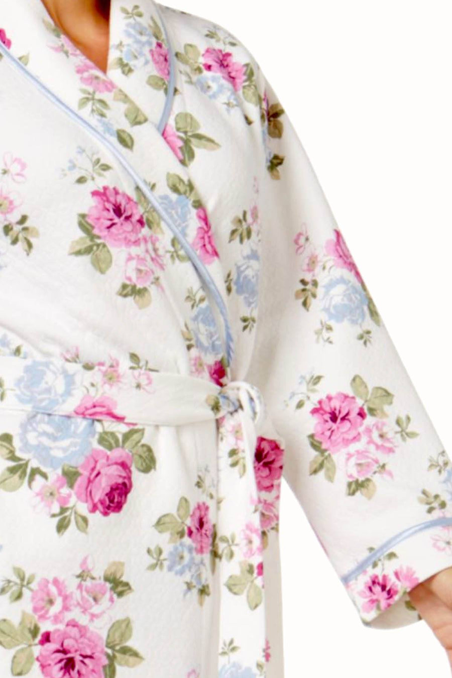Charter Club Intimates Rose-Bouquet Quilted Satin-Trim Robe