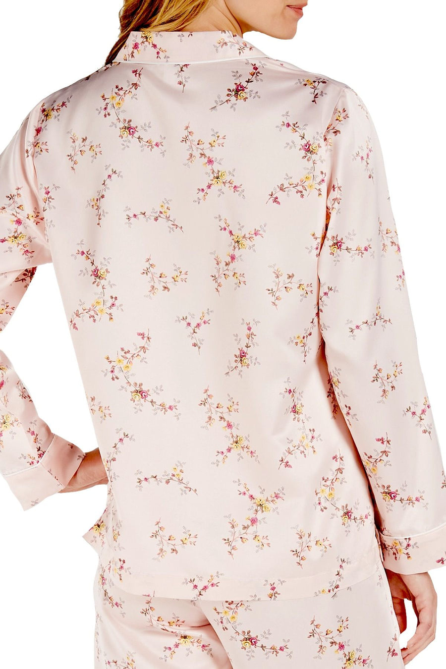 Charter Club Intimates Twiggy Roses Satin Long Sleeve Notch Collar Top