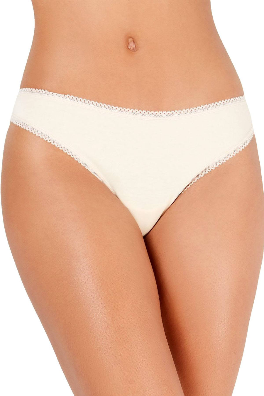 Charter Club Lace Trim Cotton Thong in Nude