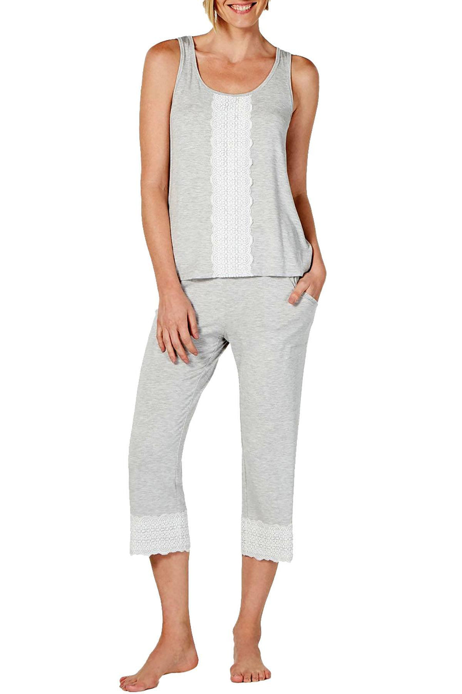 Charter Club Lace Trim Pajama Set in Dove Grey Heather