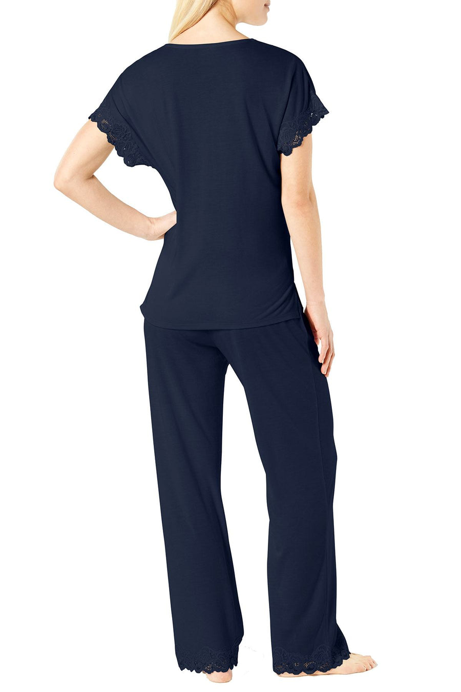Charter Club Lace Trim Soft Knit Modal PJ Set in Ink Blue