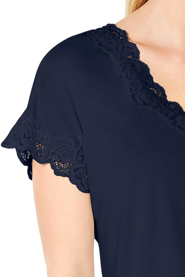 Charter Club Lace Trim Soft Knit Modal PJ Set in Ink Blue
