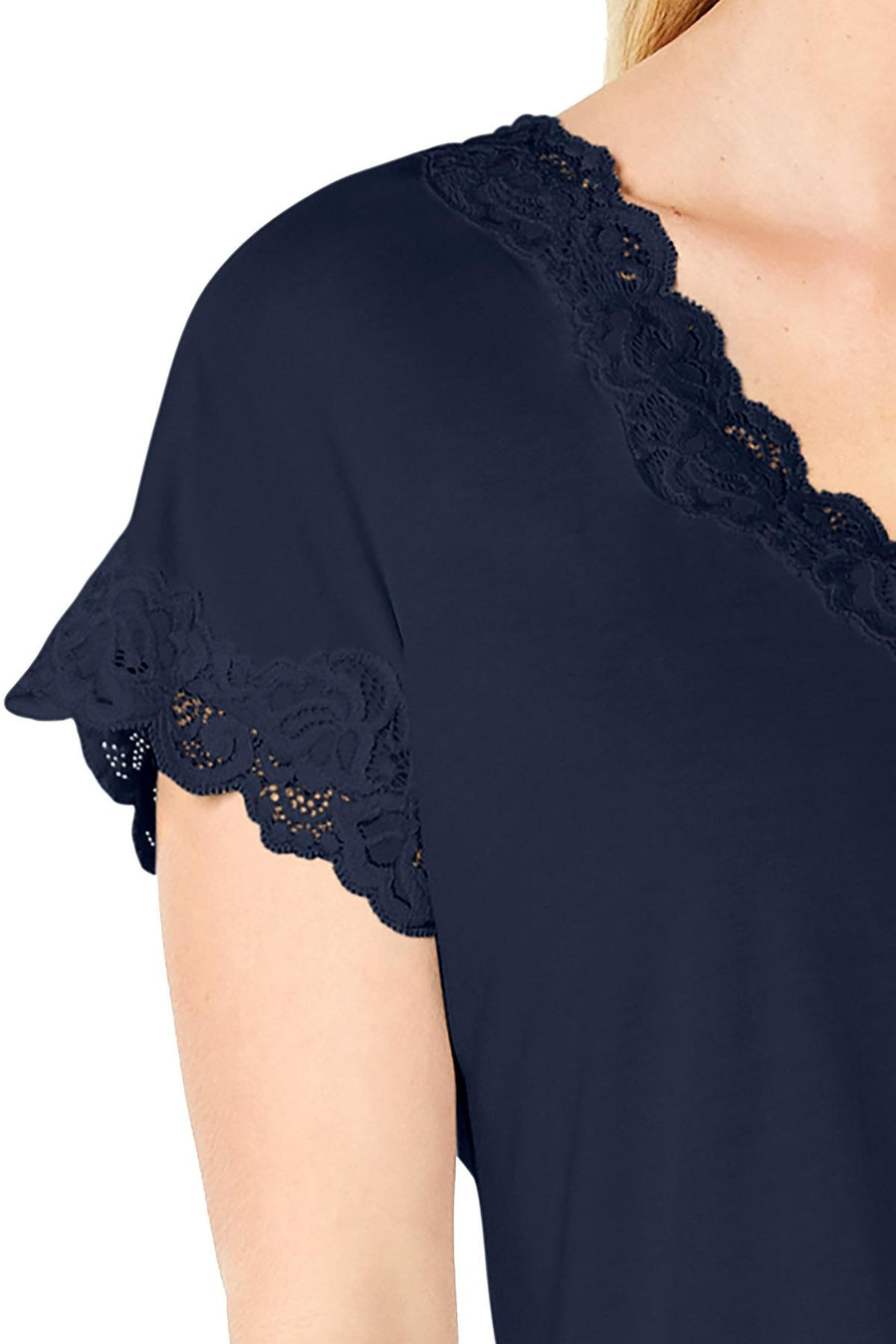 Charter Club Lace Trim Soft Knit Modal PJ Set in Ink Blue