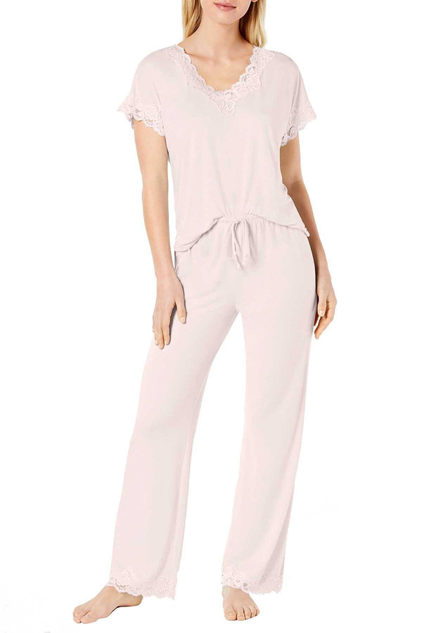 Charter Club Lace Trim Soft Knit Modal PJ Set in Potpurri Pink