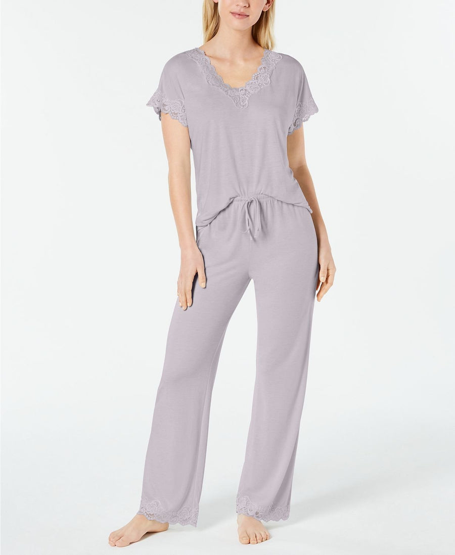 Charter Club Lace Trim Soft Knit Modal PJ Set in Steely Glacier