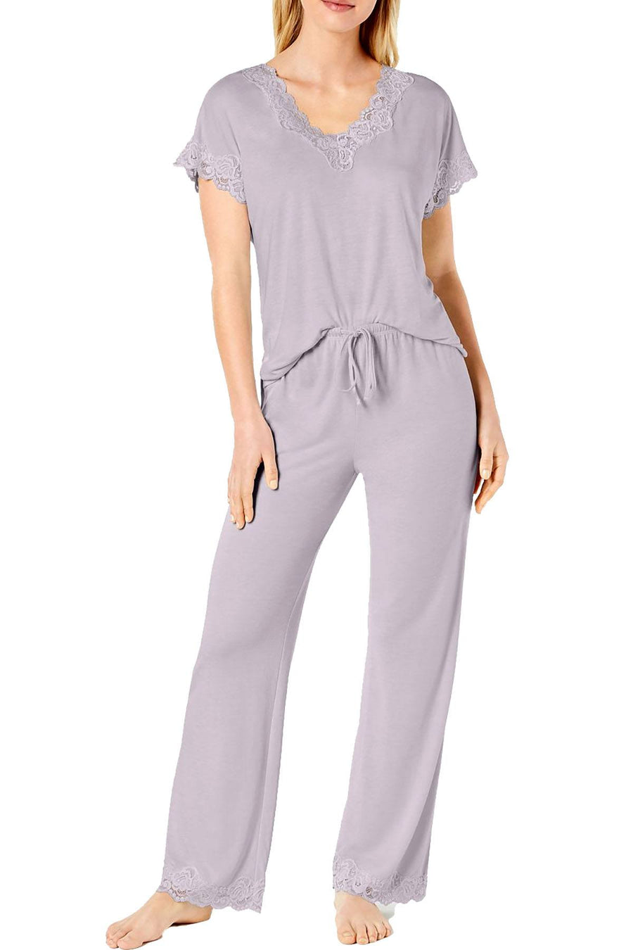Charter Club Lace Trim Soft Knit Modal PJ Set in Steely Glacier