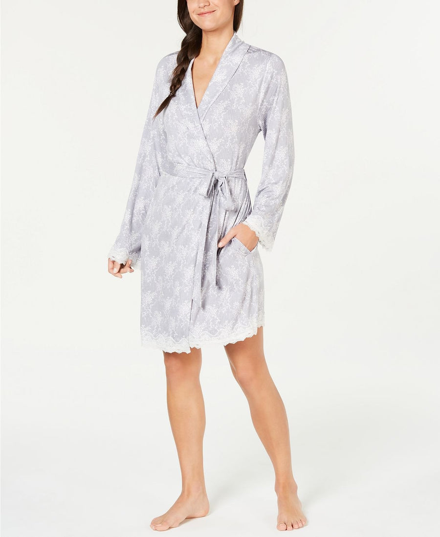 Charter Club Lace Trimmed Soft Knit Modal Wrap Robe in Floral Spray