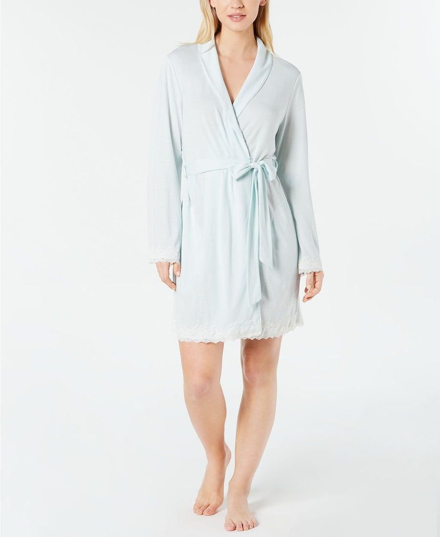 Charter Club Lace Trimmed Soft Knit Wrap Robe in Whispering Blue