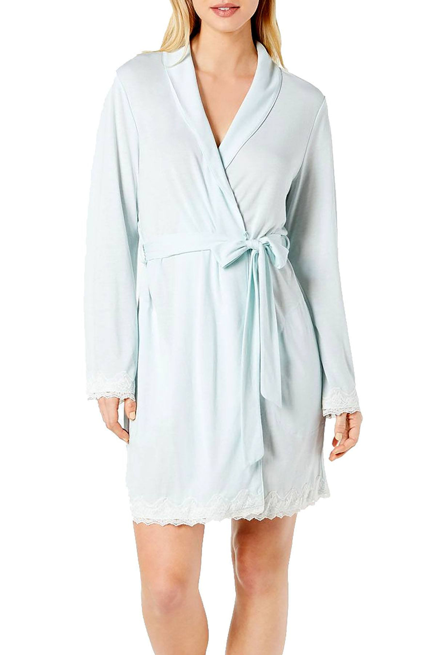 Charter Club Lace Trimmed Soft Knit Wrap Robe in Whispering Blue