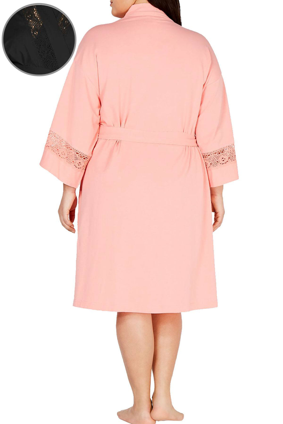 Charter Club PLUS Embroidered Lace Knit Robe in Classic Black