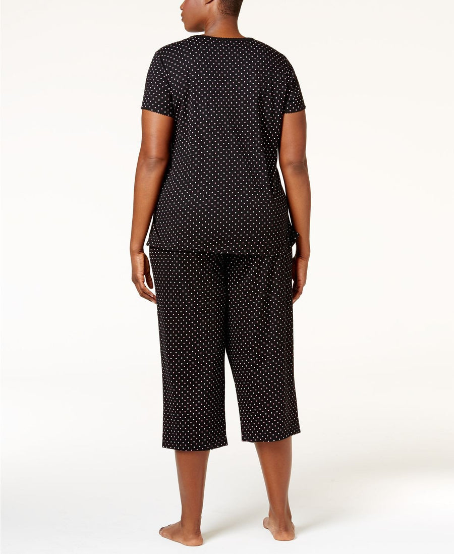 Charter Club PLUS Loop Trimmed Top / Cropped Pants Set in Black Duo Dot