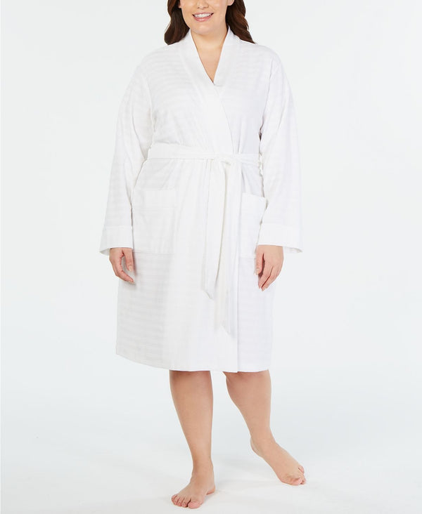 Charter Club PLUS Striped Texture Knit Robe in Bright White