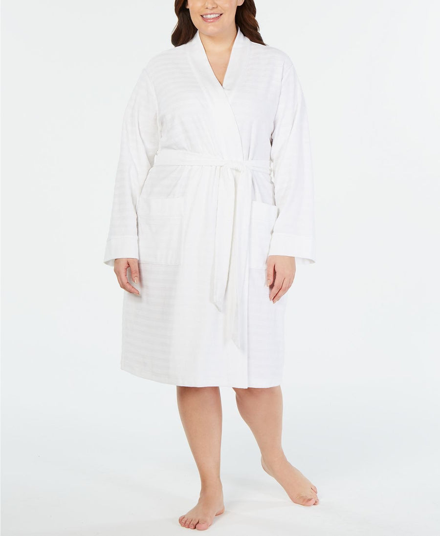 Charter Club PLUS Striped Texture Knit Robe in Bright White
